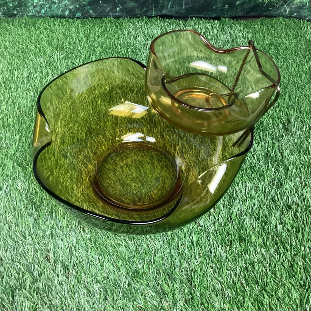Vintage Anchor Hocking Chip & Dip Bowl Accent Modern Set Amber New